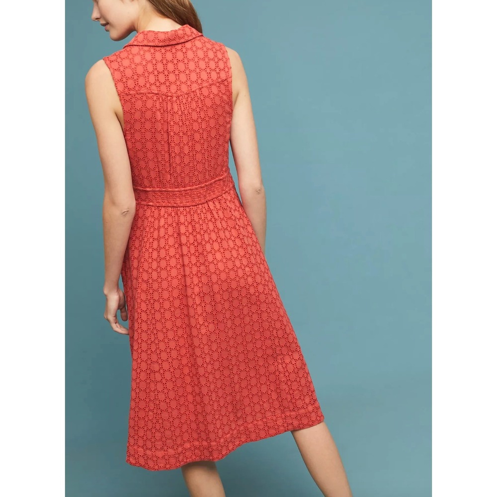 BY ANTHROPOLOGIE Collared Elm Eyelet Faux Wrap Midi Dress - Picture 2 of 11